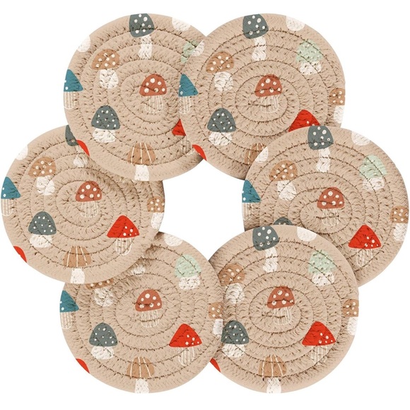 Decorative Beige Coaster Set with Holder - Picture 2 of 10